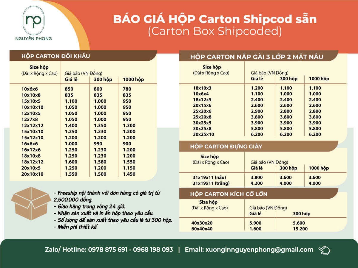 Báo giá in hộp carton đựng giày 